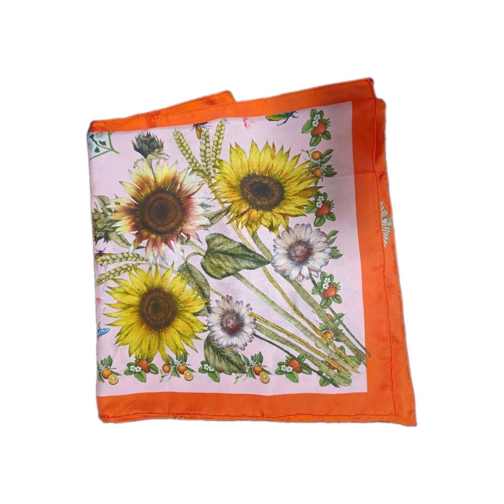 Texas wildflower Silk scarf, bluebonnet Bug Botanical Pink orange Souvenir Large - Picture 9 of 10